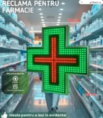 Detaliu cruce farmacie LED cu alimentare 230V si prindere pe console