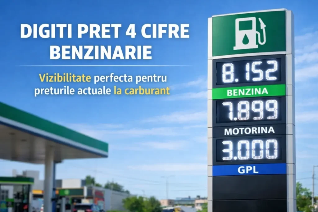 Vizual despre schimbare totem benzinarie si afisaj de pret cu 4 cifre pentru statii moderne