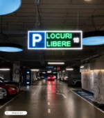 afisaj led locuri libere parcare montat in parcare subterana